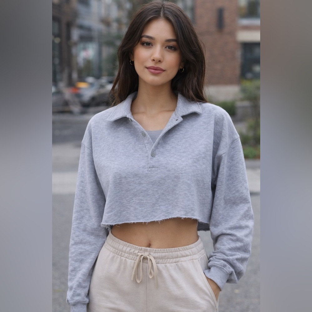 Aritzia Sunday Best Grey Cropped Polo Sweatshirt Size 2XS (see measurements)